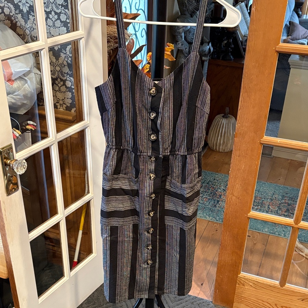 Striped Black and Gray Button-Down Dress